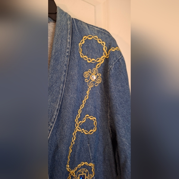Vintage 80s jacket Sz S blue creek cotton  XL Embellished Jewels boho western - Picture 8 of 11